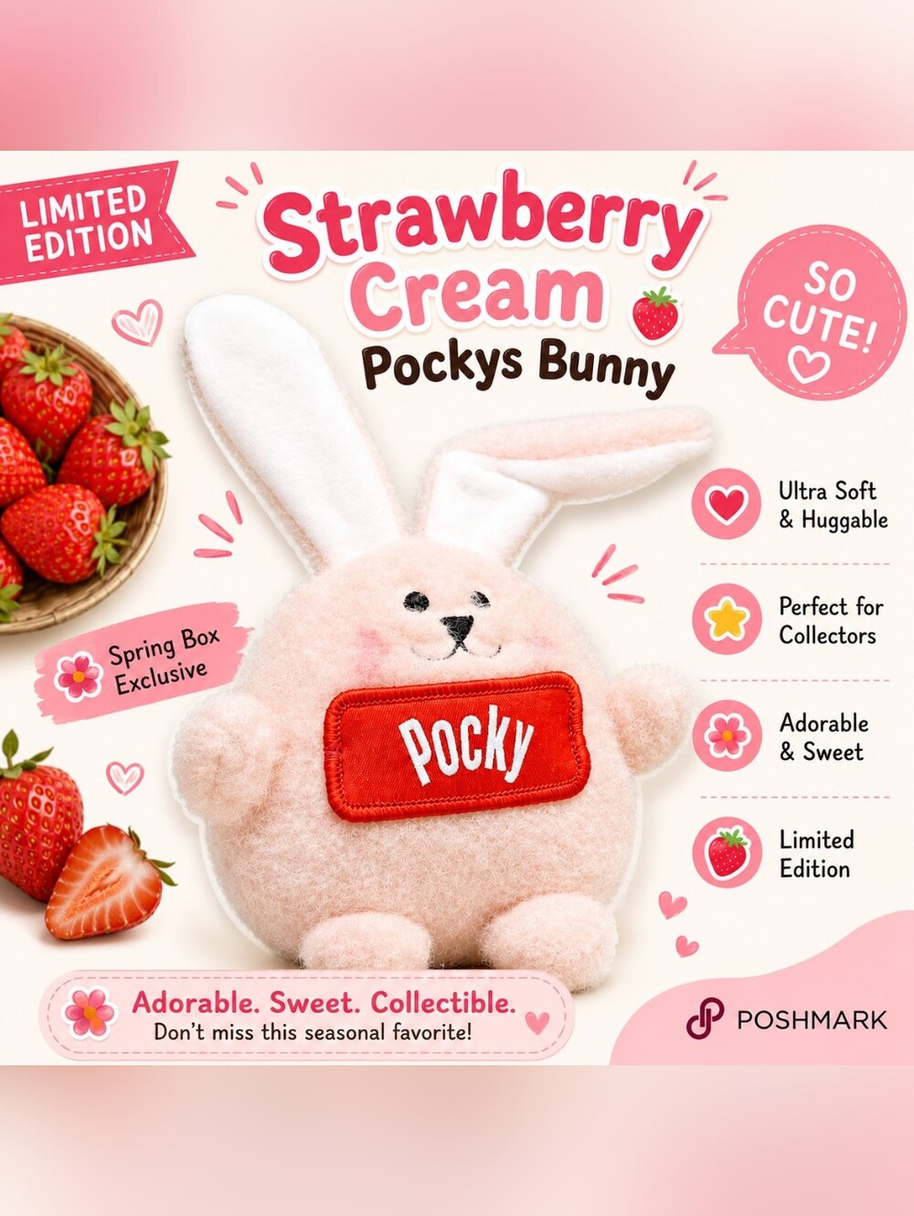 Glico‎ Strawberry Cream Pockys Bunny Plush Limited Edition Spring Box Exclusive